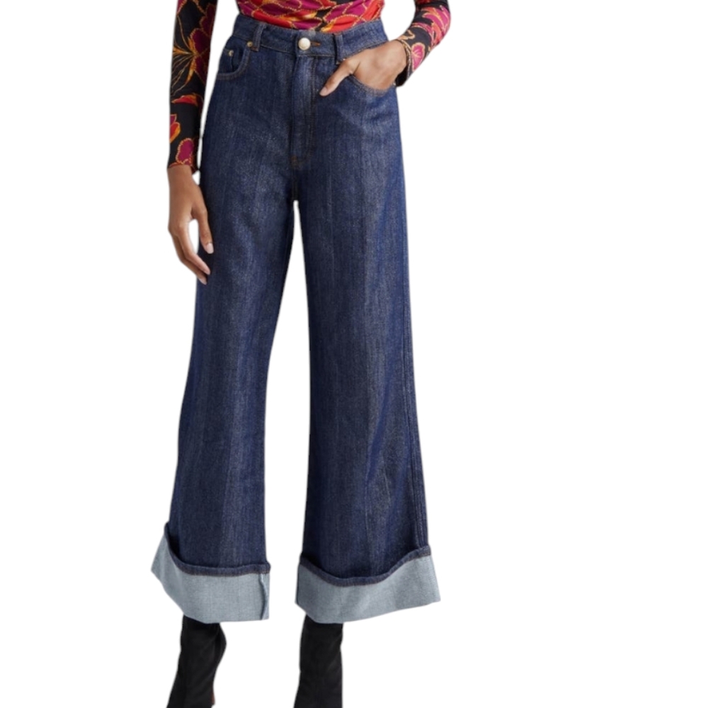 Farm Rio Denim Shine High Waist Cuffed Wide Leg Jeans...Size 28